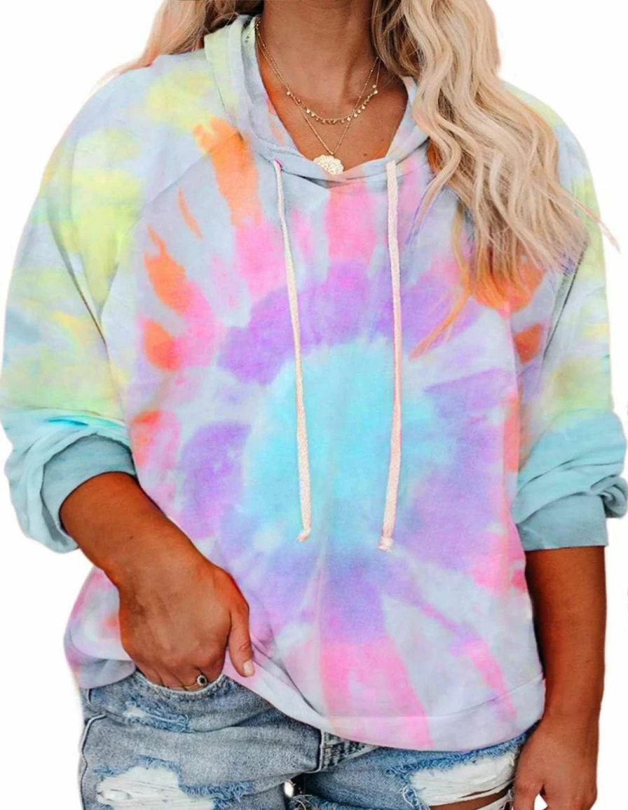 VISLILY Vislily Plus-Size Hoodies For Women Tie Dye Sweatshirts Tops | Fashion Hoodies & Sweatshirts