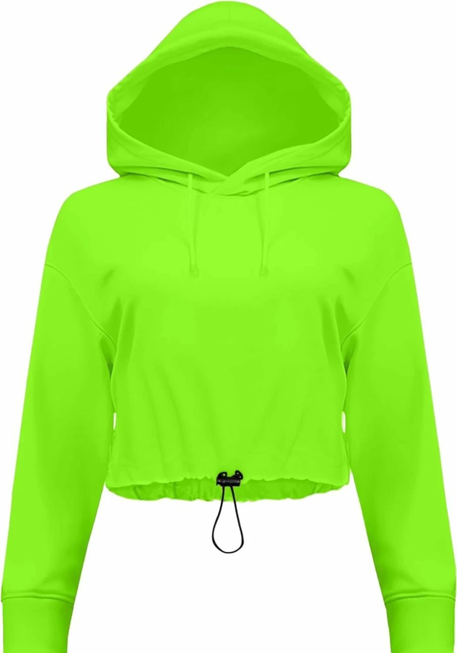 URBAN BUCK Urban Buck Neon Crop Top Hoodies For Women Upf 50+ Sun Protection Long Sleeve Regular Fit Workout Cropped Hooded Sweatshirt | Fashion Hoodies & Sweatshirts