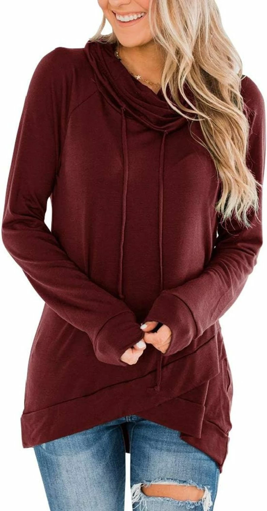 Orchidays Orchidays Womens Long Sleeve Sweatshirt Cowl Neck Workout Tunic Tops Casual Drawstring Pullovers | Fashion Hoodies & Sweatshirts