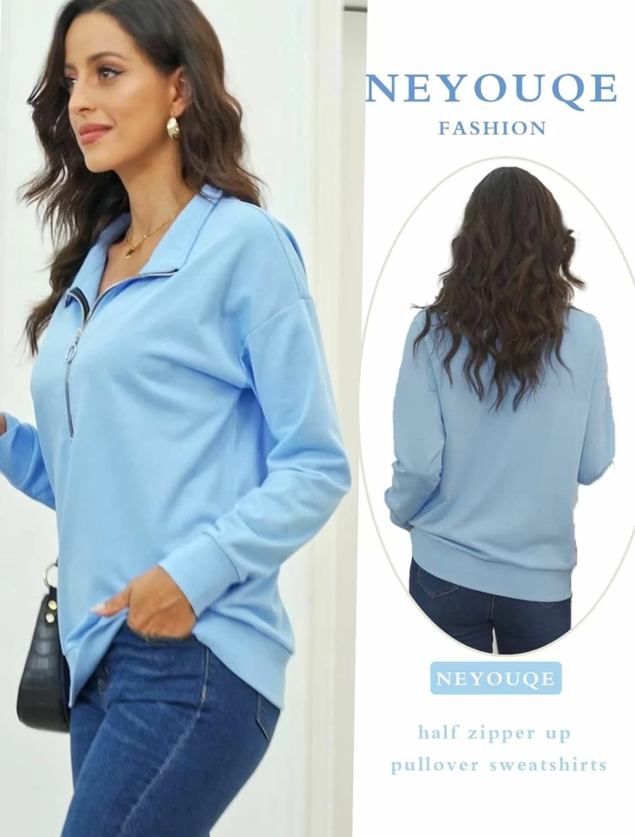 NEYOUQE Neyouqe Womens Fall Winter Fashion Sweatshirts Quarter Zip Up Pullover Polo Sweatshirt Women Casual Trendy Crewneck Tops | Fashion Hoodies & Sweatshirts