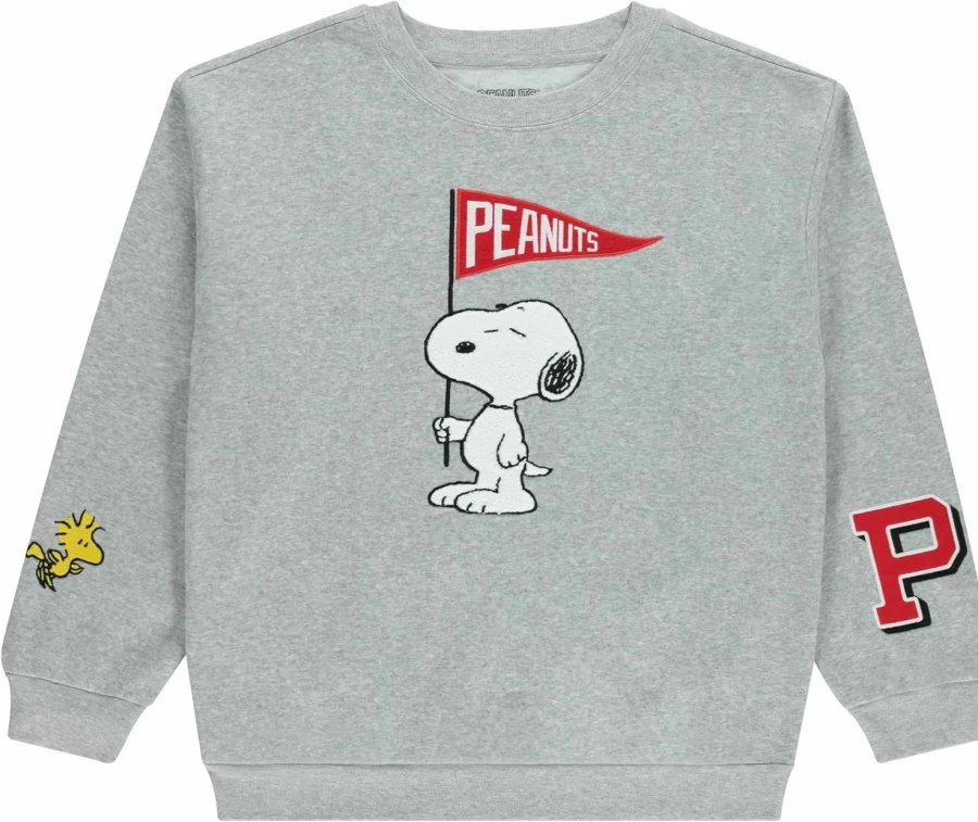 Peanuts Peanuts Ladies Snoopy Fashion Sweatshirt Crewneck With Chenille Patch And Embroidery Sleeve Prints - Snoopy Sweatshirt | Fashion Hoodies & Sweatshirts