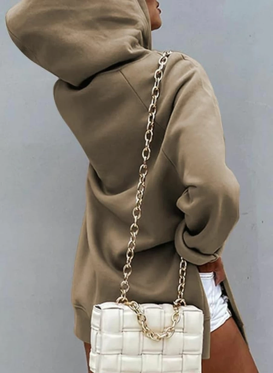 SHEWIN Shewin Women'S Oversized Casual Pullover Long Sleeve Split Hem Drawstring Hoodies Dress With Kangaroo Pocket | Fashion Hoodies & Sweatshirts