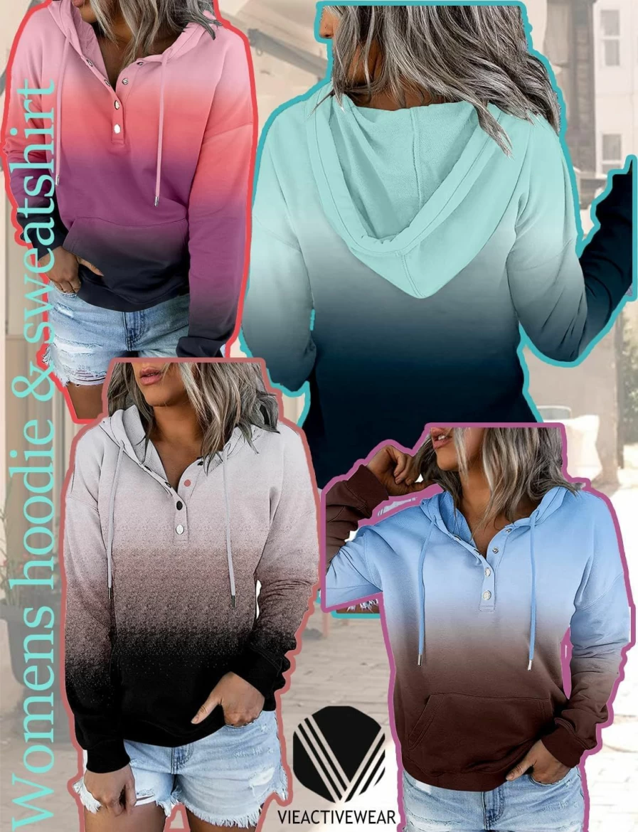 VIEACTIVEWEAR Vieactivewear Hoodie For Women Tie Dye Sweatshirt Teen Girl Button Down Teen Tops Casual Long Sleeve Oversize Pullover | Fashion Hoodies & Sweatshirts