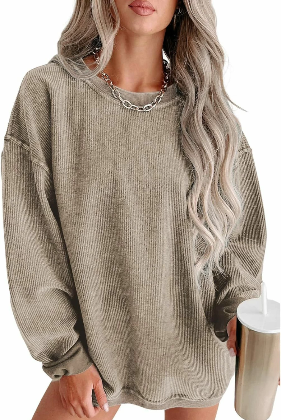 SELINK Selink Womens Crewneck Oversized Corduroy Corded Sweatshirt Long Sleeve Casual Pullover Tops | Fashion Hoodies & Sweatshirts