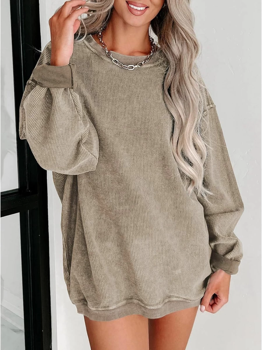 SELINK Selink Womens Crewneck Oversized Corduroy Corded Sweatshirt Long Sleeve Casual Pullover Tops | Fashion Hoodies & Sweatshirts