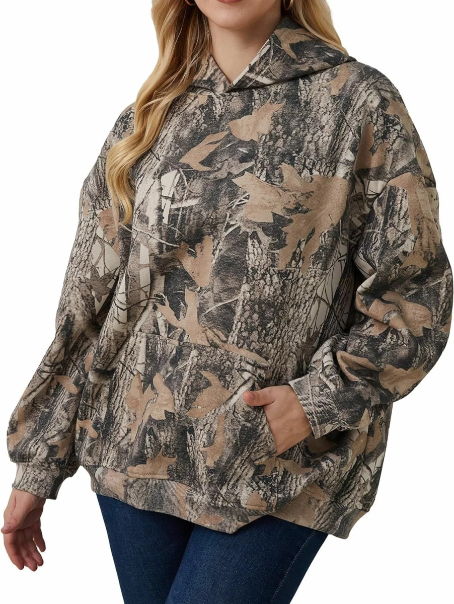 Eutten Womens Camo Hoodies Maple Leaf Print Oversized Hooded Sweatshirt Fleece Pullover Sweatshirts Long Sleeve With Pocket | Fashion Hoodies & Sweatshirts