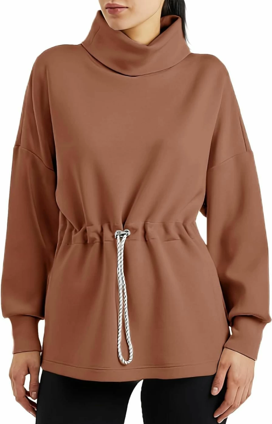 Doshoop Women'S Turtleneck Sweatshirts Long Sleeve Pullover Tops Side Slit Tunic Shirts With Drawstring Waist | Fashion Hoodies & Sweatshirts