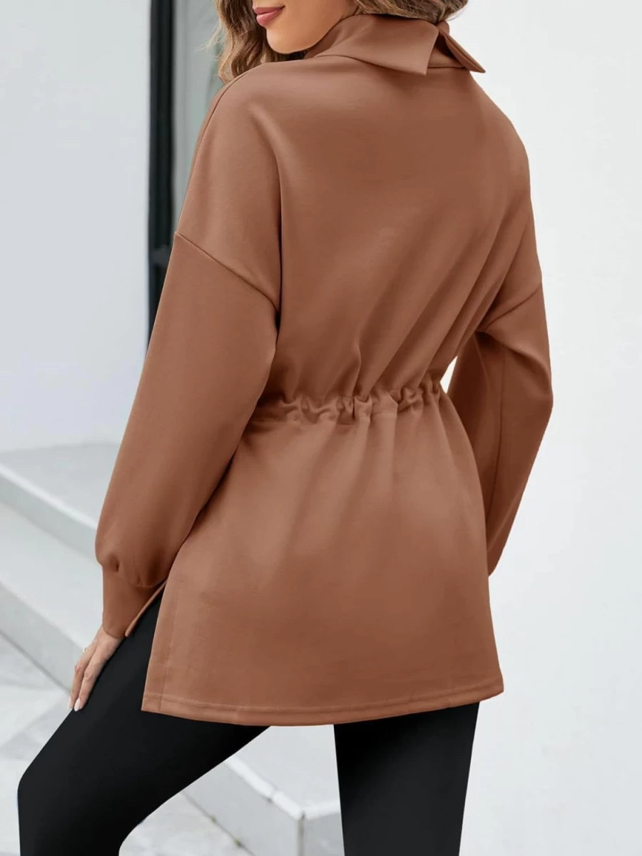 Doshoop Women'S Turtleneck Sweatshirts Long Sleeve Pullover Tops Side Slit Tunic Shirts With Drawstring Waist | Fashion Hoodies & Sweatshirts
