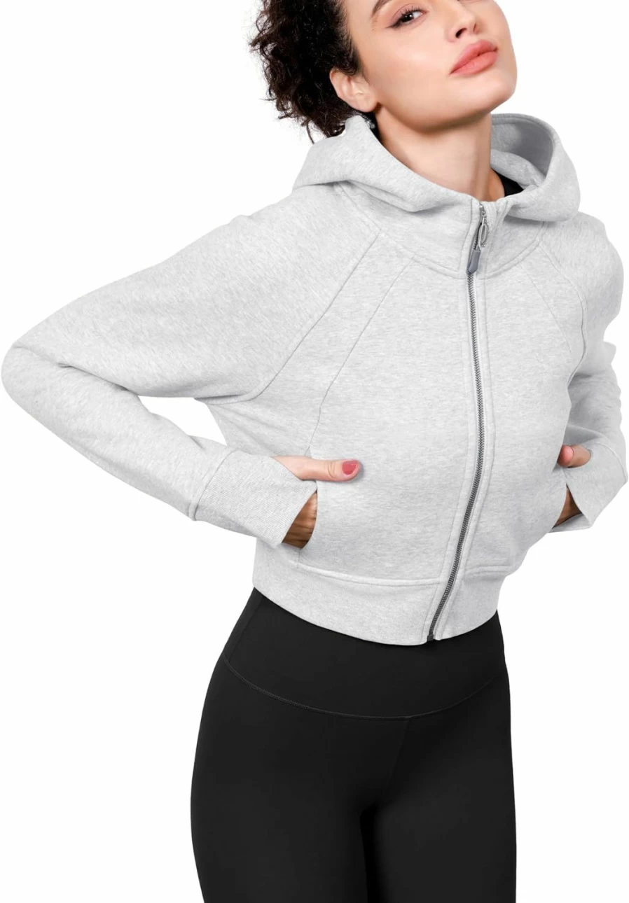 ODODOS Ododos Full-Zip Cropped Hoodies For Women Fleece Lined Long Sleeve Crop Sweatshirts With Thumb Hole | Fashion Hoodies & Sweatshirts