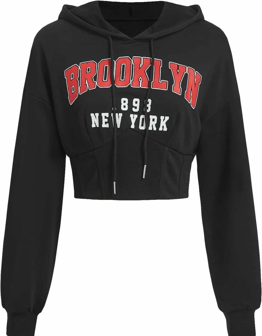 GORGLITTER Gorglitter Women'S Graphic Letter Drawstring Hoodie Long Sleeve Crop Hooded Sweatshirts | Fashion Hoodies & Sweatshirts