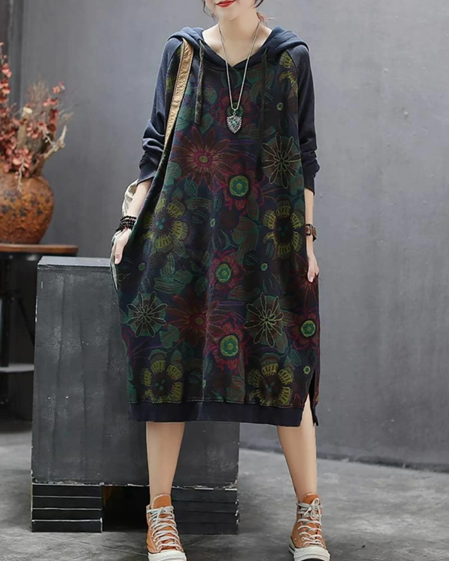 YESNO Yesno Jcj Women Casual Loose Ethnic Floral Hoodies Sweatshirts Jackets Long Sleeve/Pockets | Fashion Hoodies & Sweatshirts