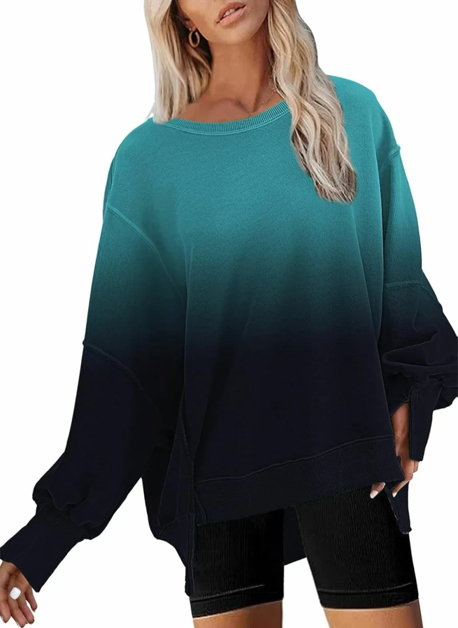 Disamer Womens Crew Neck Sweatshirts Teen Girls Tie Dye Oversized Fall Clothes 2023 Floral Long Sleeve Outfits Pullover Tops | Fashion Hoodies & Sweatshirts