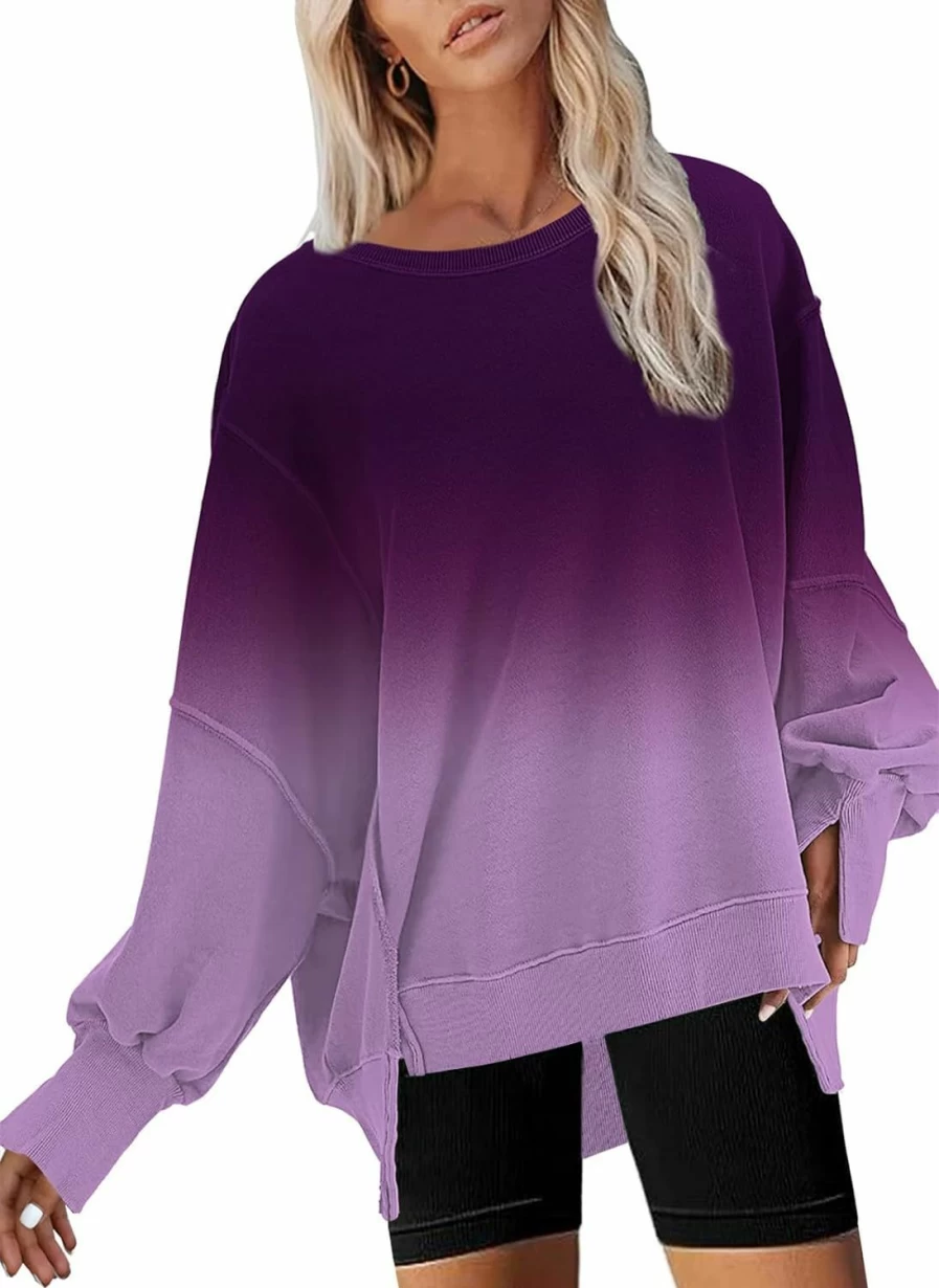Disamer Womens Crew Neck Sweatshirts Teen Girls Tie Dye Oversized Fall Clothes 2023 Floral Long Sleeve Outfits Pullover Tops | Fashion Hoodies & Sweatshirts