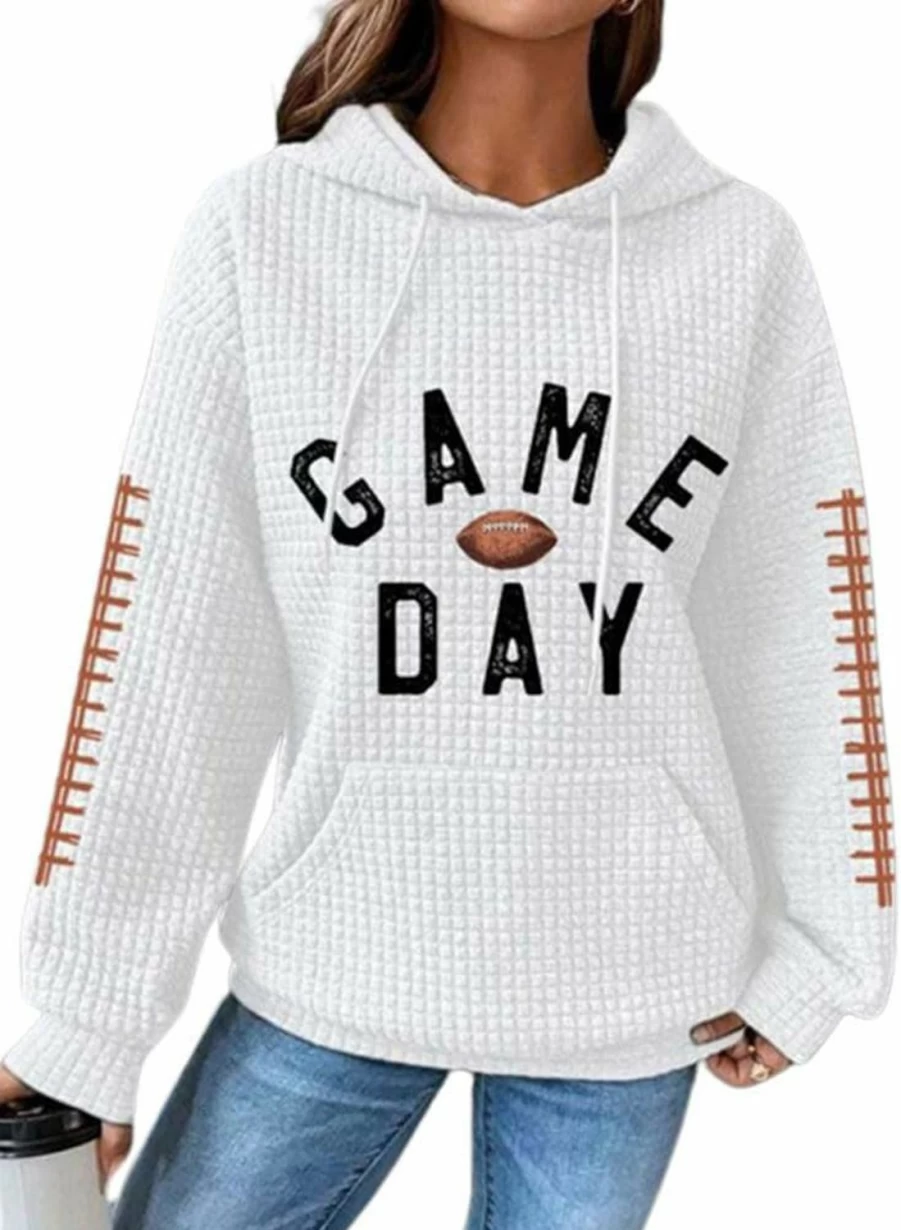 Chvity Chvity Women'S Pullover Sweatshirt Drawstring Tis The Season Pumpkin Printed Waffle Hoodie Long Sleeve Tops With Pocket | Fashion Hoodies & Sweatshirts