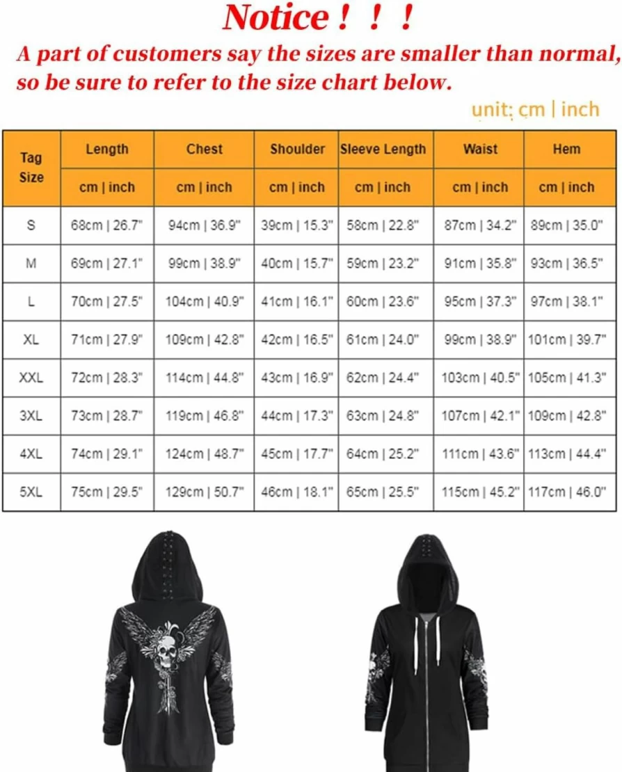 TOMETO STAR Tometo Star Women Causal Zipper Hoodie Skull Wings Print Hooded Jacket Coat Loose Sweatshirt Plus Size | Fashion Hoodies & Sweatshirts