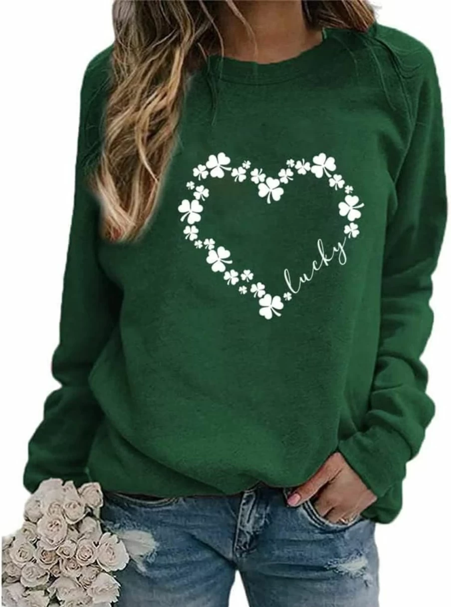Yimoya St Patricks Day Sweatshirt Women Lucky St Patty Day Shirt Long Sleeve St Patricks Graphic Tops | Fashion Hoodies & Sweatshirts