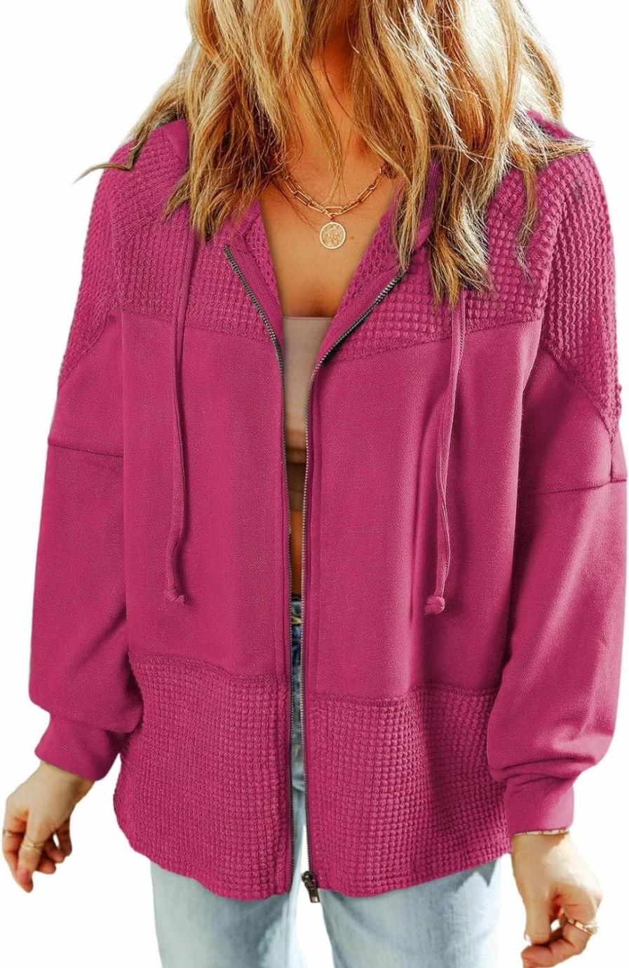 Dokotoo Dokotoo Waffle Knit Hoodies For Womens Zip Up Drawstring Fall Casual Trendy Clothing Jackets | Fashion Hoodies & Sweatshirts