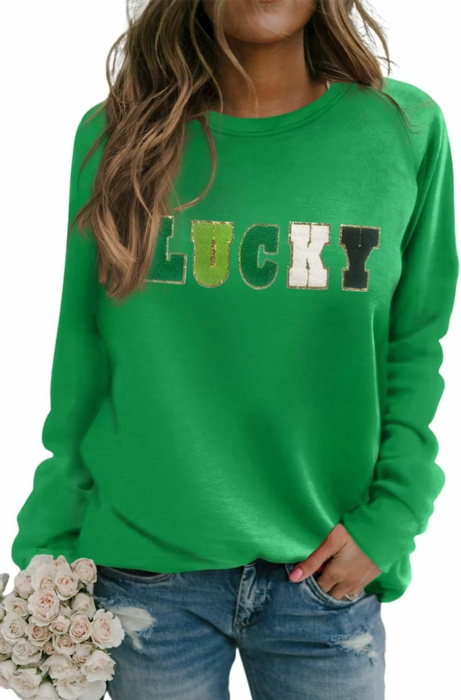 LEMAFER Women'S Green Solid St Patricks Day Raglan Sleeve Sweatshirt Casual Round Neck Long Sleeve Tees Tops | Fashion Hoodies & Sweatshirts