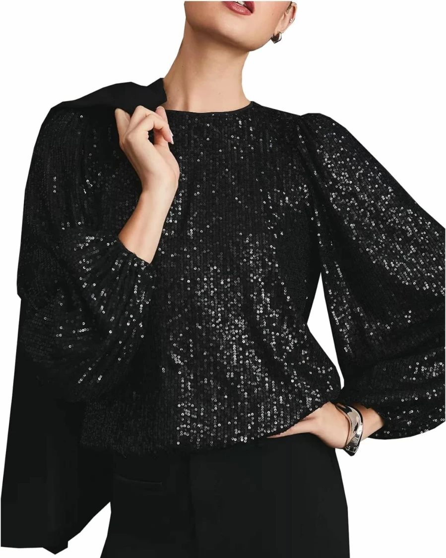 YEXPINE Sequin Tops Women Sparkle Party Night Long Sleeve Dressy Sparkly Tops Crew Tunic Concert Party Tops | Fashion Hoodies & Sweatshirts