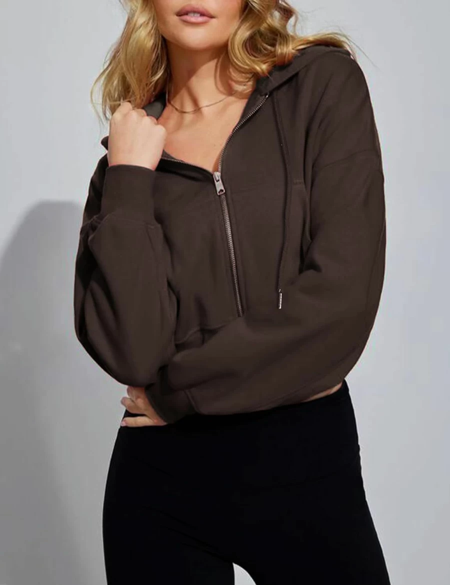 Hooever Hooever Womens Cute Workout Cropped Zip Up Drawstring Hoodie Sweatshirt Jacket | Fashion Hoodies & Sweatshirts