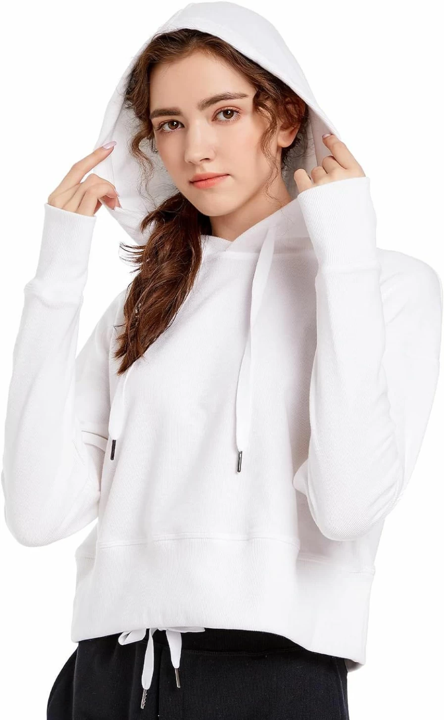 Lololeneon Women'S Ribbed Cropped Hoodie Workout Casual Pullover Drawstring Loose Hooded Long Sleeve Crop Top Sweatshirt | Fashion Hoodies & Sweatshirts