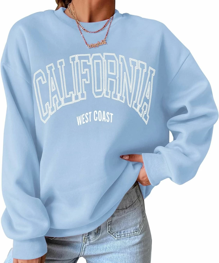 Cioatin Cioatin Women'S Oversized California Letter Graphic Crew Neck Sweatshirt Drop Shoulder Baggy Fleece Pullover Preppy Top | Fashion Hoodies & Sweatshirts