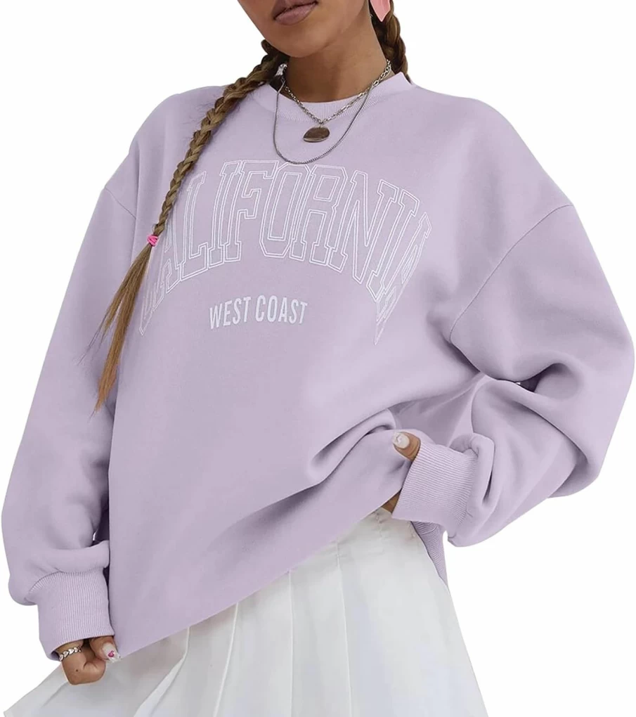 Cioatin Cioatin Women'S Oversized California Letter Graphic Crew Neck Sweatshirt Drop Shoulder Baggy Fleece Pullover Preppy Top | Fashion Hoodies & Sweatshirts