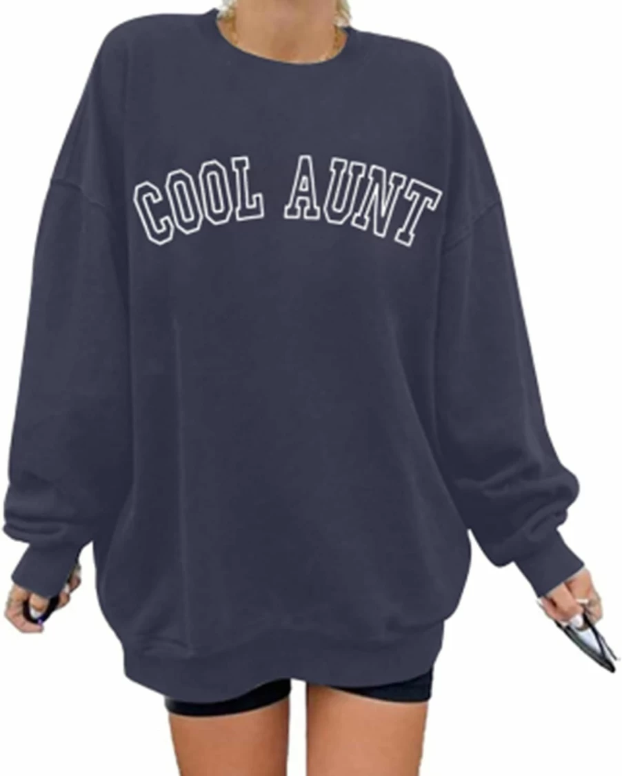 MOUSYA Mousya Women Cool Aunts Sweatshirt Auntie Letter Print Oversized Pullover Tops Embroidered Aunt Long Sleeve Lightweight Shirt | Fashion Hoodies & Sweatshirts