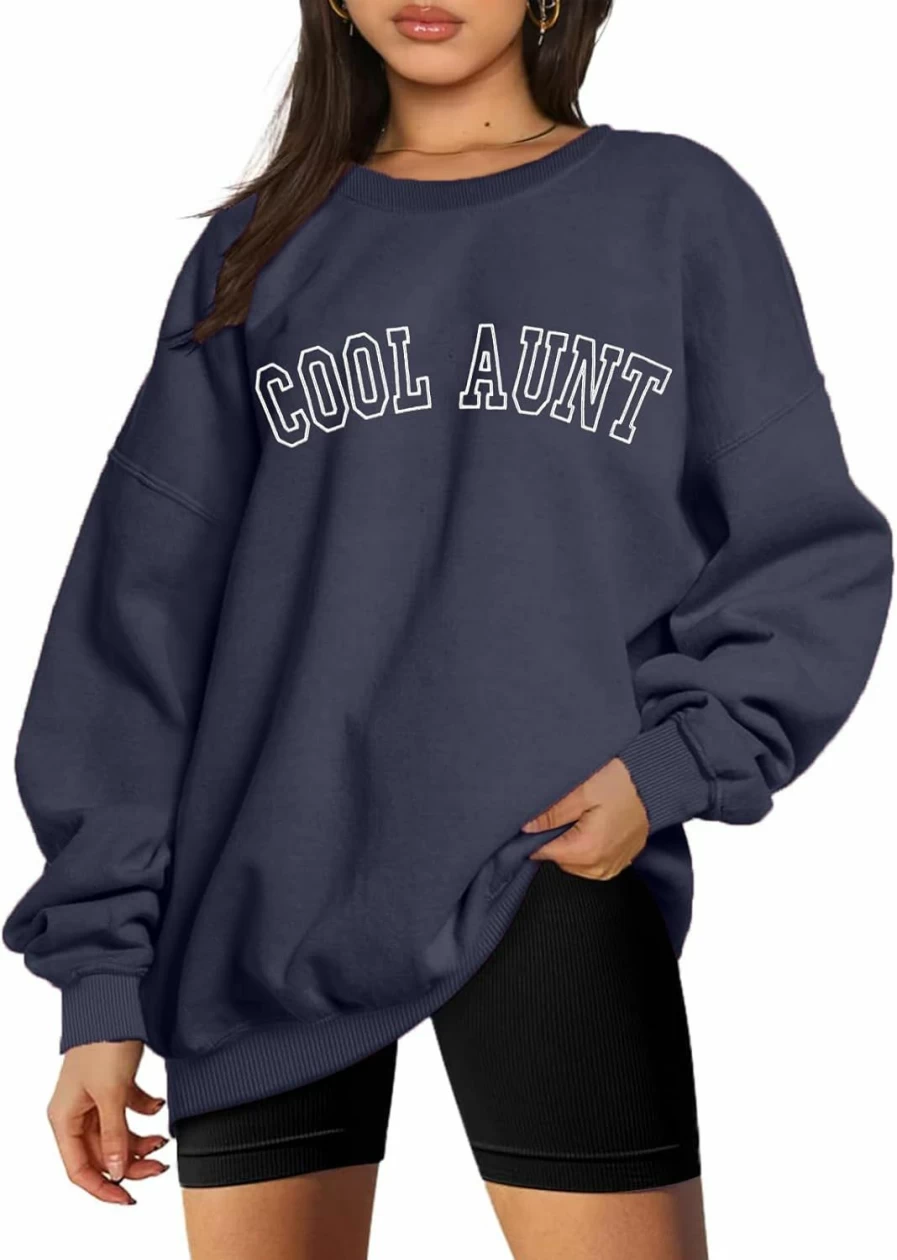 MOUSYA Mousya Women Cool Aunts Sweatshirt Auntie Letter Print Oversized Pullover Tops Embroidered Aunt Long Sleeve Lightweight Shirt | Fashion Hoodies & Sweatshirts
