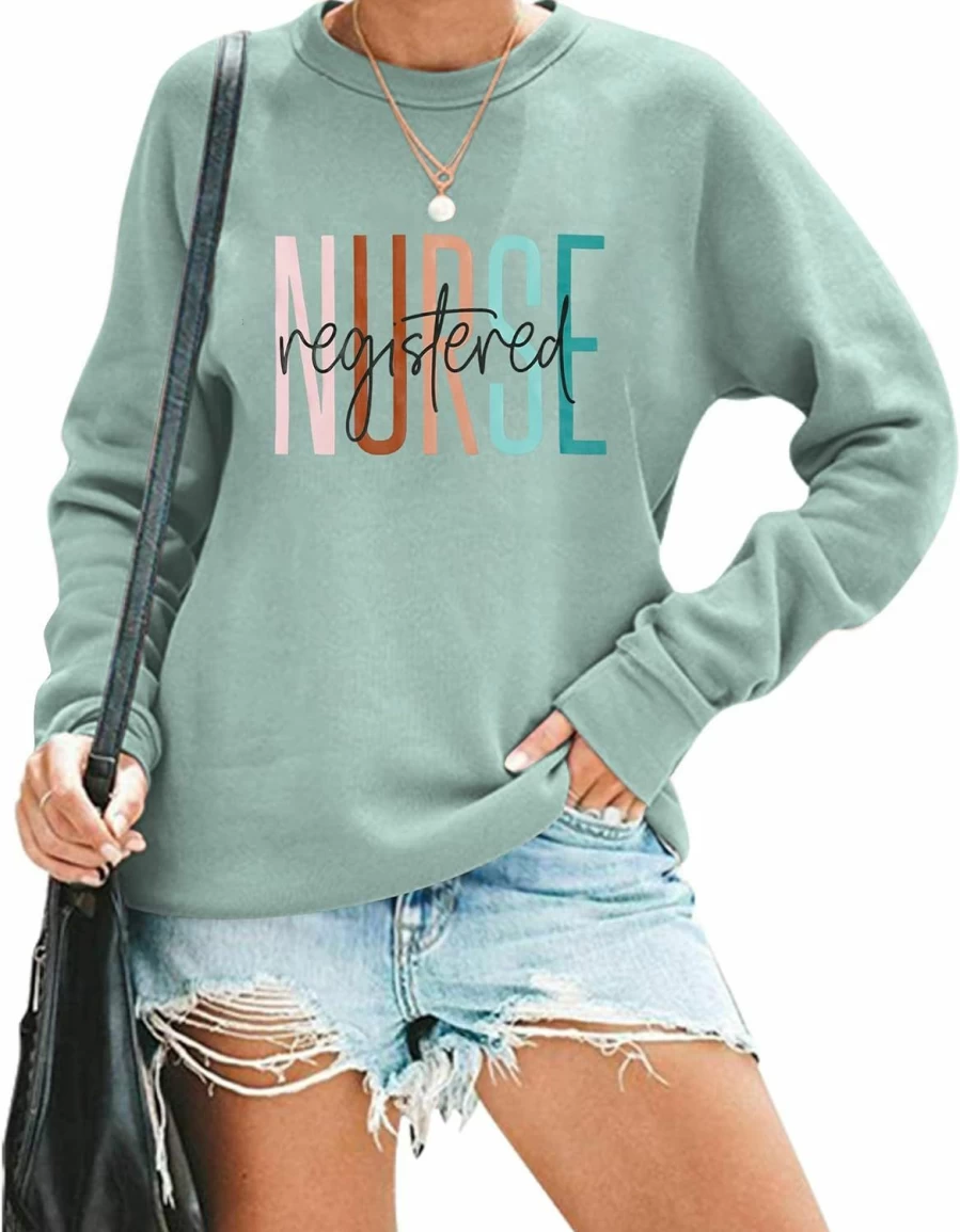 MNLYBABY Mnlybaby Registered Nurse Sweatshirt Women Nurse Life Pullover Shirts Nursing Student Gift Crewneck Long Sleeve Tees | Fashion Hoodies & Sweatshirts