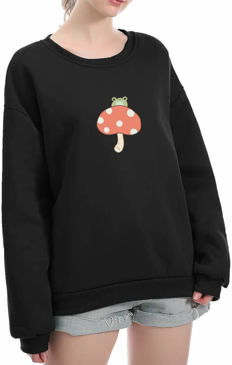 KEEVICI Keevici Women Cute Frog Sweatshirt Kawaii Mushroom Hoodie For Teen Girls Aesthetic Cottagecore Clothes Feminino Hoodies | Fashion Hoodies & Sweatshirts
