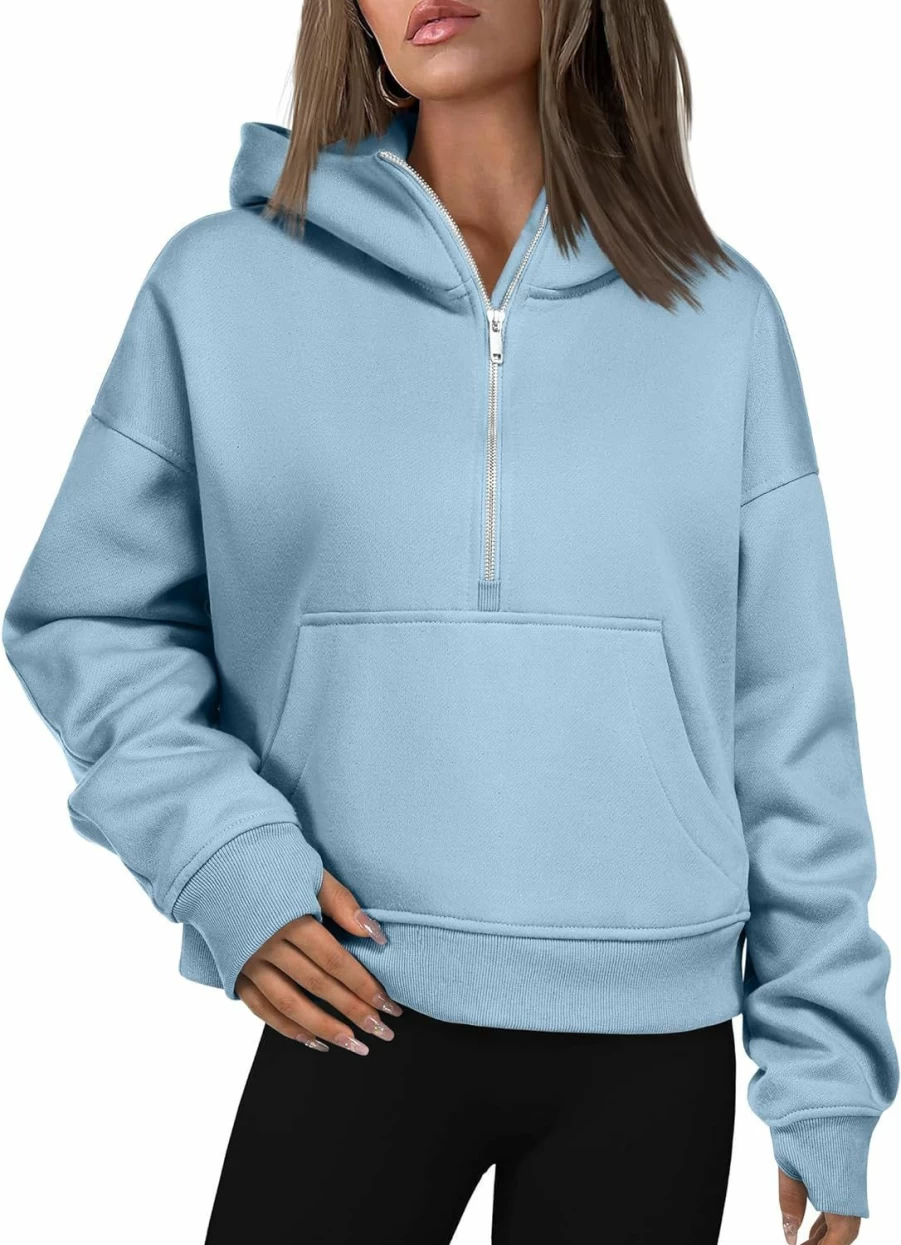 Zeagoo Zeagoo Womens Half Zip Cropped Hoodies Fleece Long Sleeve Pullover Sweatshirts 2023 Fall Winter Clothes With Pockets | Fashion Hoodies & Sweatshirts