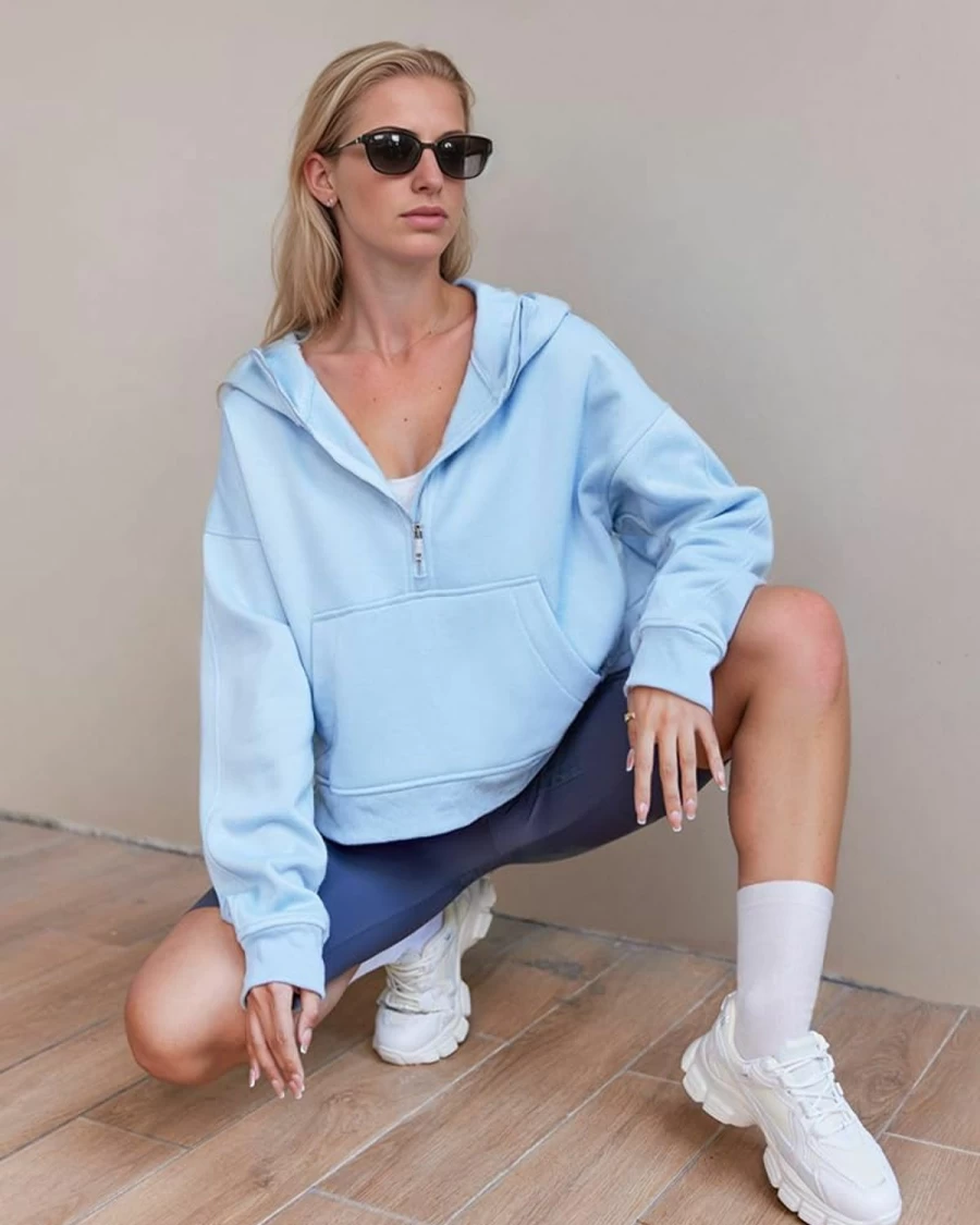 Zeagoo Zeagoo Womens Half Zip Cropped Hoodies Fleece Long Sleeve Pullover Sweatshirts 2023 Fall Winter Clothes With Pockets | Fashion Hoodies & Sweatshirts