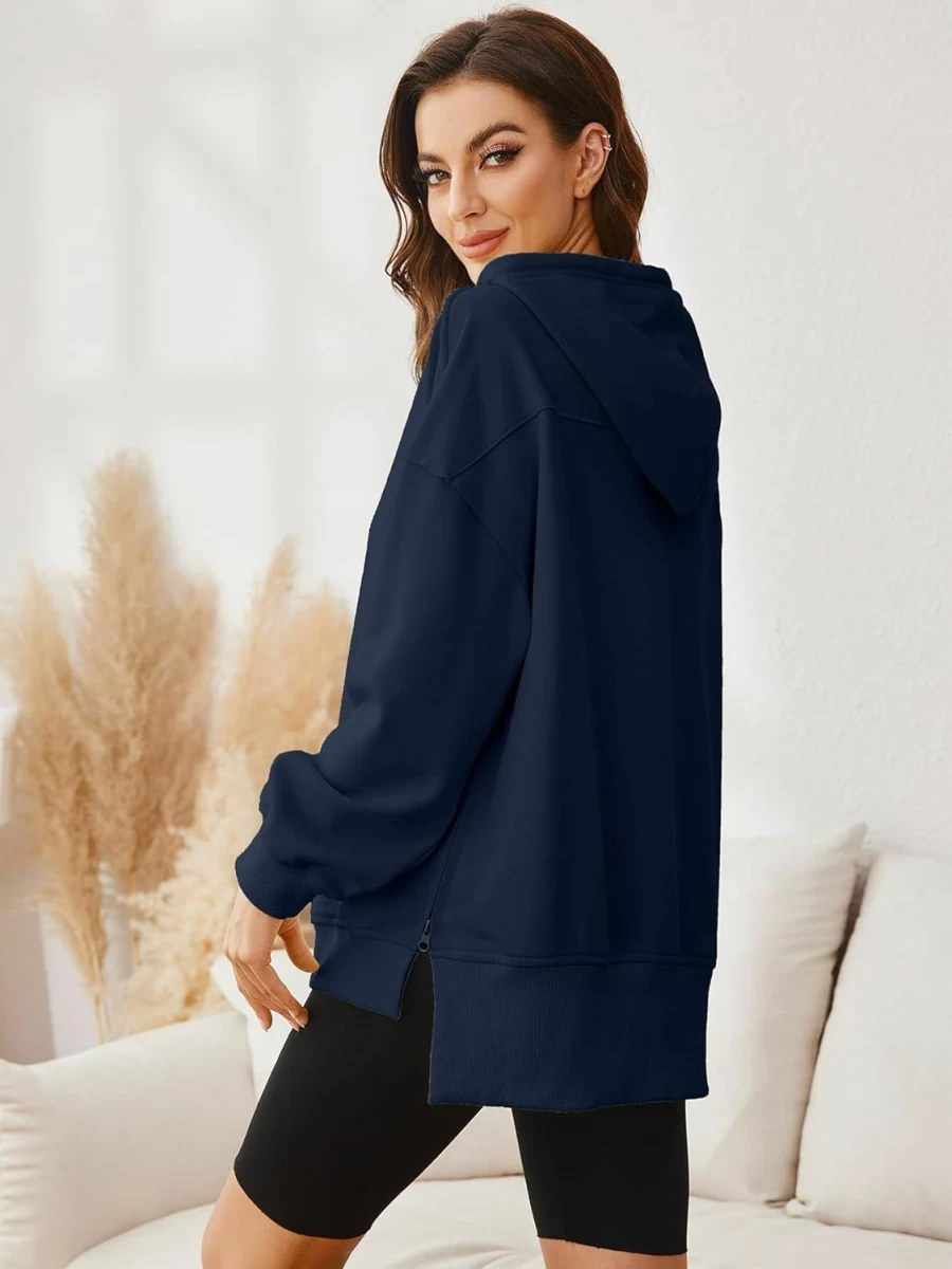 Glamaker Glamaker Women'S Oversized Hoodies Side Slit Zip Up Pullover Sweatshirt Casual Long Sleeve High Low Fall Clothes Top Shirts | Fashion Hoodies & Sweatshirts