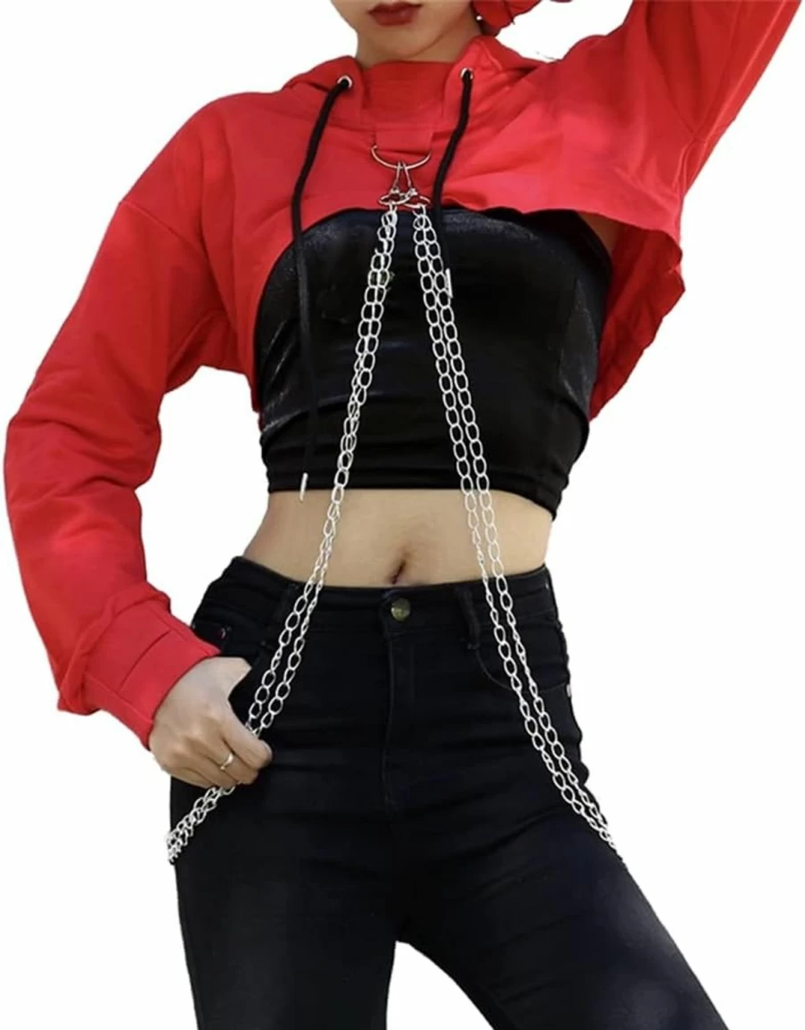 TOMETO STAR Tometo Star Women Gothic Punk Hoodies Bandage Crop Tops Long Sleeve Pullover Sweatshirt For Rave Festivals Streetwear | Fashion Hoodies & Sweatshirts