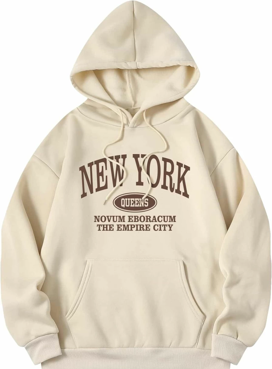 COZYEASE Cozyease Women'S Letter Graphic Hoodie Sweatshirt Long Sleeve Pullover Drawstring Thermal Jacket With Pockets | Fashion Hoodies & Sweatshirts