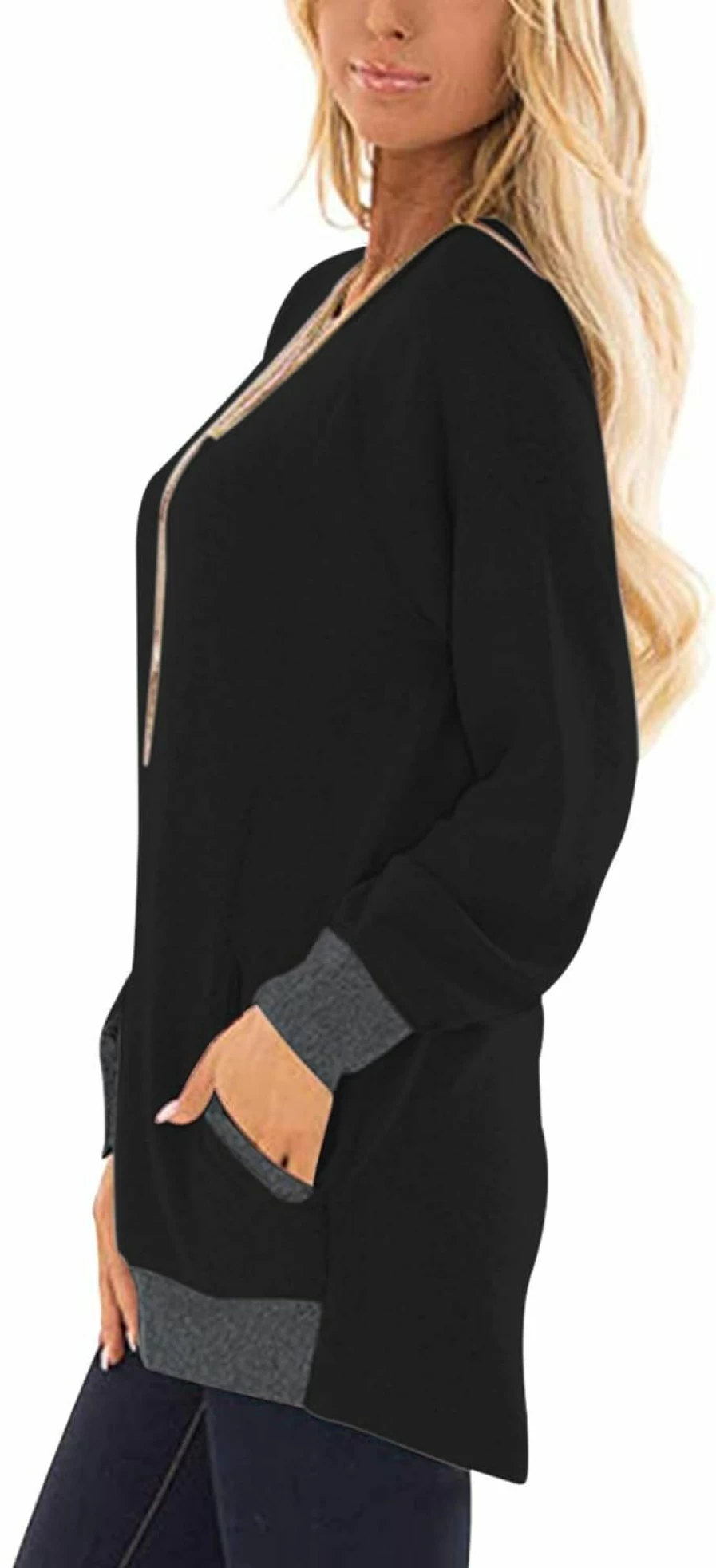 MISFAY Misfay Womens Casual Long Sleeve Round Neck Pocket T Shirts Blouses Tunic Sweatshirt Tops With Pocket | Fashion Hoodies & Sweatshirts