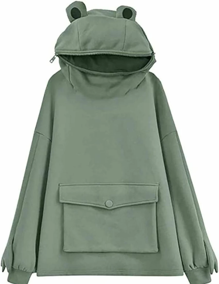 HEIYA Womens Girls Frog Hoodies Zipper Mouth Hooded Pullover Sweatshirt With Large Pocket | Fashion Hoodies & Sweatshirts