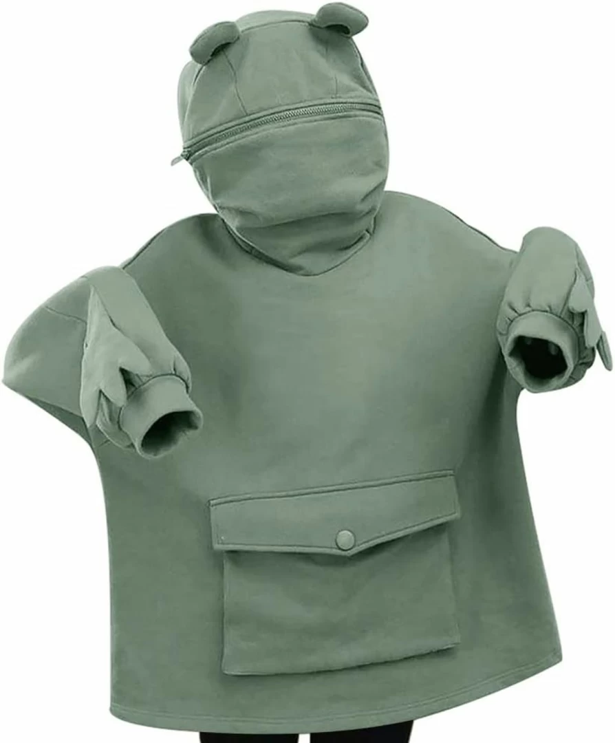 HEIYA Womens Girls Frog Hoodies Zipper Mouth Hooded Pullover Sweatshirt With Large Pocket | Fashion Hoodies & Sweatshirts