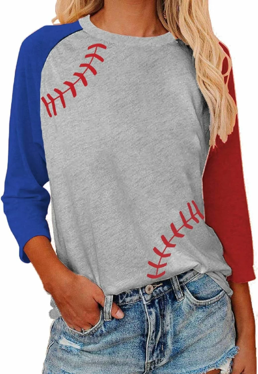 Vekline Baseball Shirts Women'S Casual T-Shirts 3/4 Sleeve Color Block Cute Tops Comfy Blouses | Fashion Hoodies & Sweatshirts