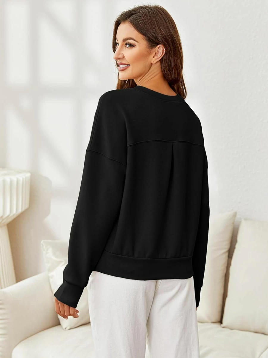 Glamaker Glamaker Women'S Basic Cropped Pullover Sweatshirt Solid Air Essentials Crewneck Long Sleeve Shirts Casual Loose Fit Outfits | Fashion Hoodies & Sweatshirts