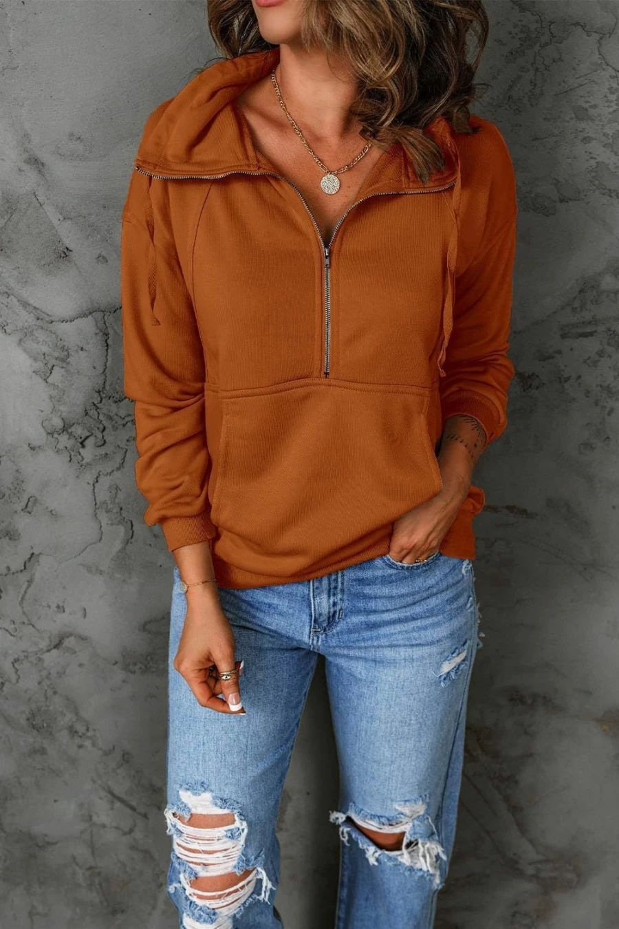 PRETTYGARDEN Prettygarden Women'S Casual Long Sleeve Zipper Sweatshirt Drawstring Loose Quarter Zip Pullover Tops With Pockets | Fashion Hoodies & Sweatshirts