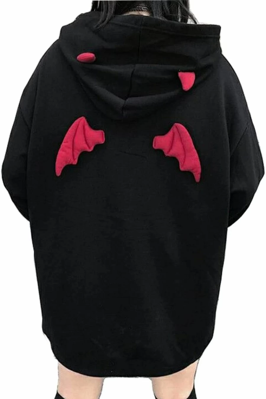 kydely Womens Devil Wings Red Horn Sweatshirt Long Sleeve Hoodie Pullover Hooded Tops | Fashion Hoodies & Sweatshirts