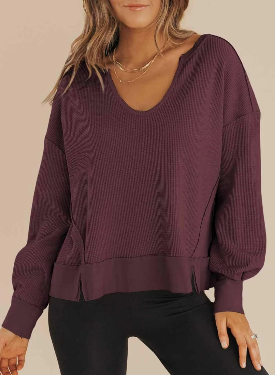 Dokotoo Dokotoo Womens Crop Tops Casual Long Sleeve Shirts Waffle Knit Cropped Sweatshirts Pullover Sweater | Fashion Hoodies & Sweatshirts