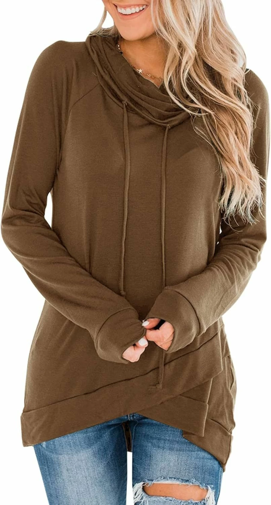 Fallorchid Fallorchid Womens Cowl Neck Tunic Tops Long Sleeve Pullovers Casual Drawstring Sweatshirts | Fashion Hoodies & Sweatshirts