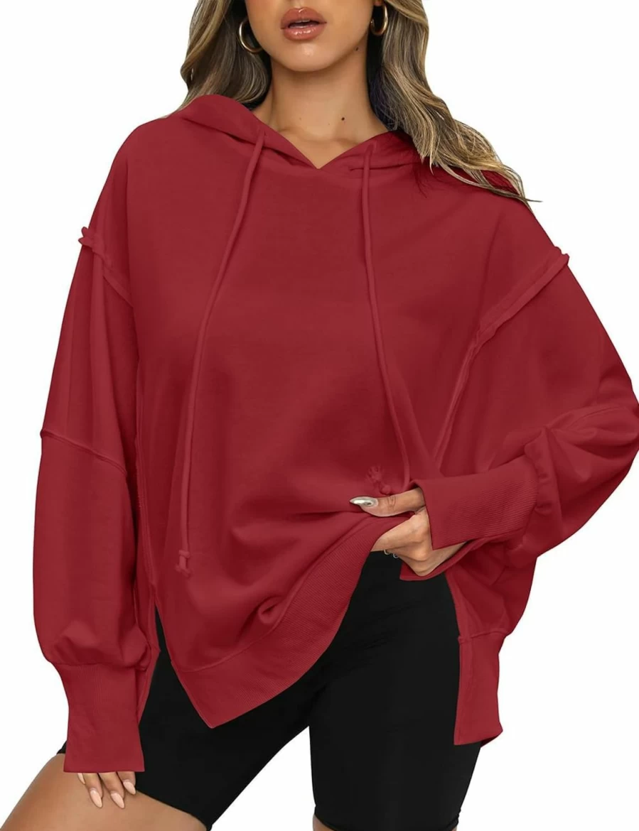GREAIDEA Womens Hoodies Oversized Sweatshirt Casual Long Sleeve Side Slit High Low Ribbed Knit Hem Pullover Y2K Clothes | Fashion Hoodies & Sweatshirts