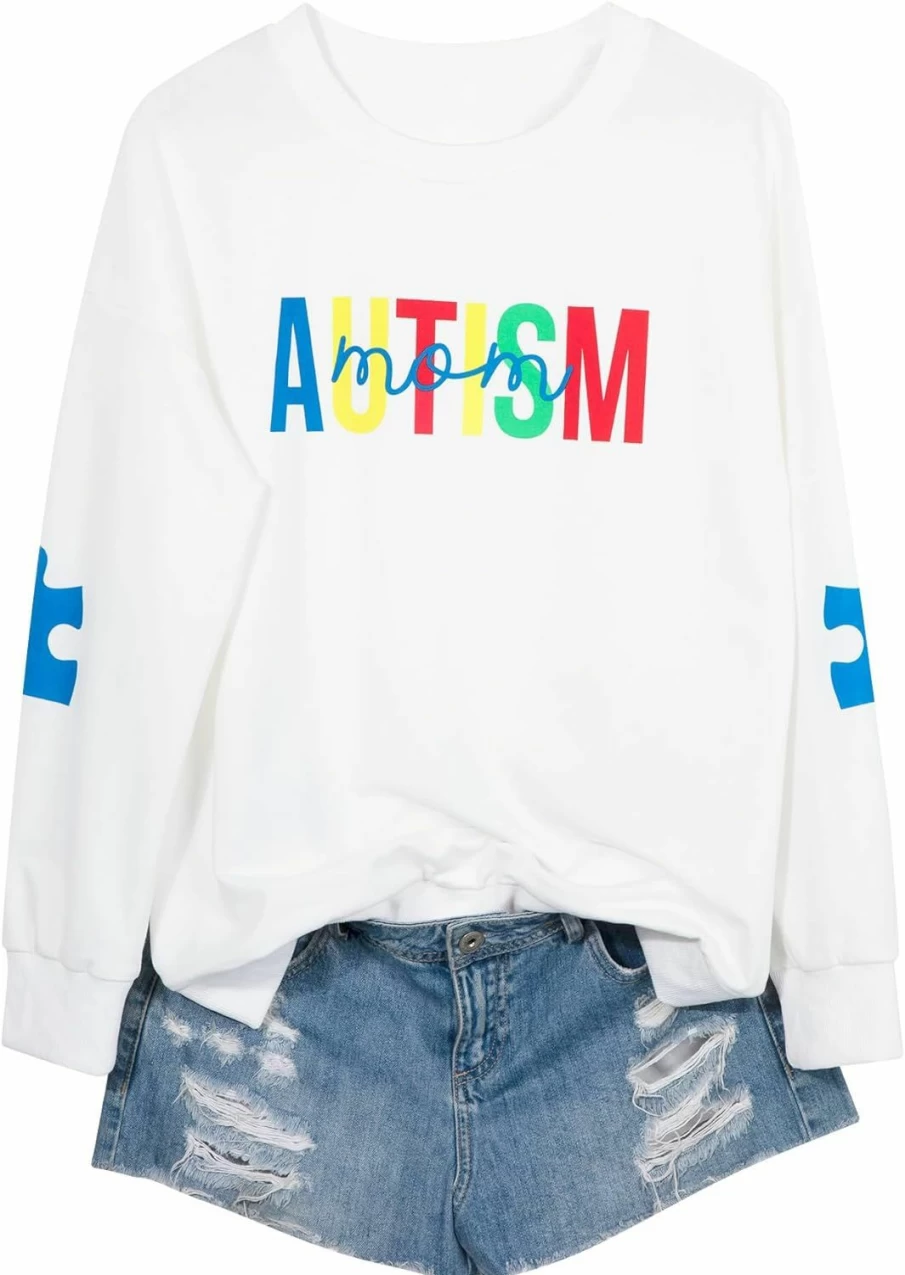 EGELEXY Egelexy Autism Mom Sweatshirt Women : Autism Awareness Tops Puzzle Graphic Autistic Support Clothes | Fashion Hoodies & Sweatshirts