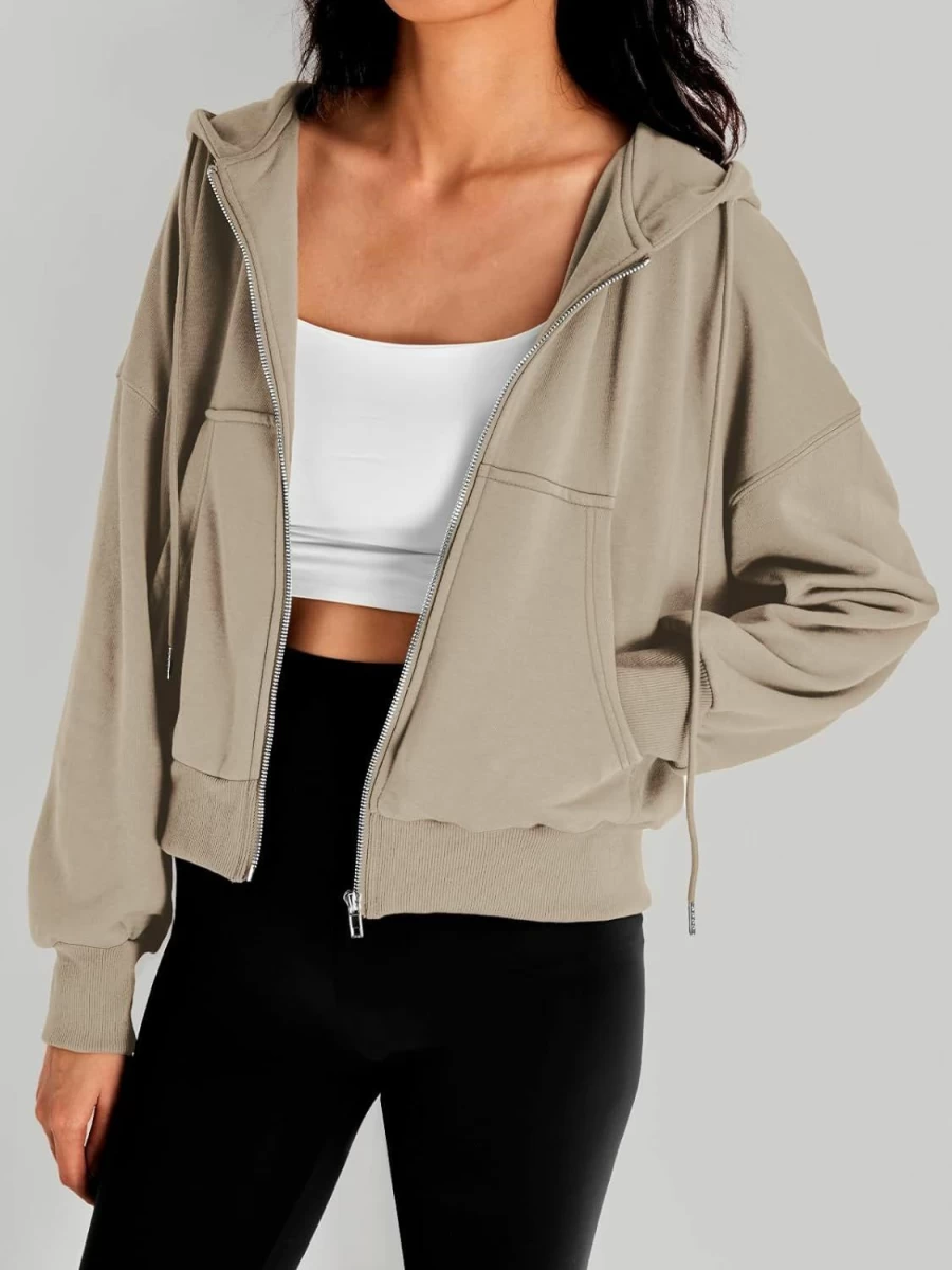 Trendy Queen Trendy Queen Hoodies For Women Full Zip Up Cropped Sweatshirts Casual Hooded Pullover Sweaters Tops Fall Winter Clothes 2024 | Fashion Hoodies & Sweatshirts