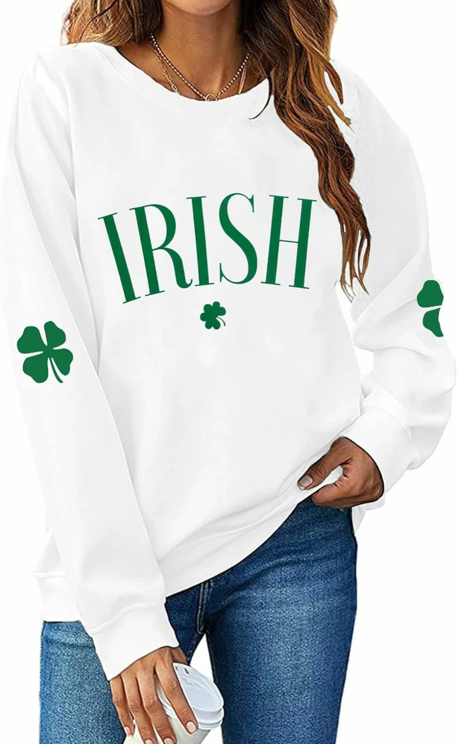 TAOHONG Taohong Women St. Patrick'S Day Sweatshirts Shamrock Shirt Clover Printed Long Sleeve Irish Gift Casual Loose Fit Tops | Fashion Hoodies & Sweatshirts