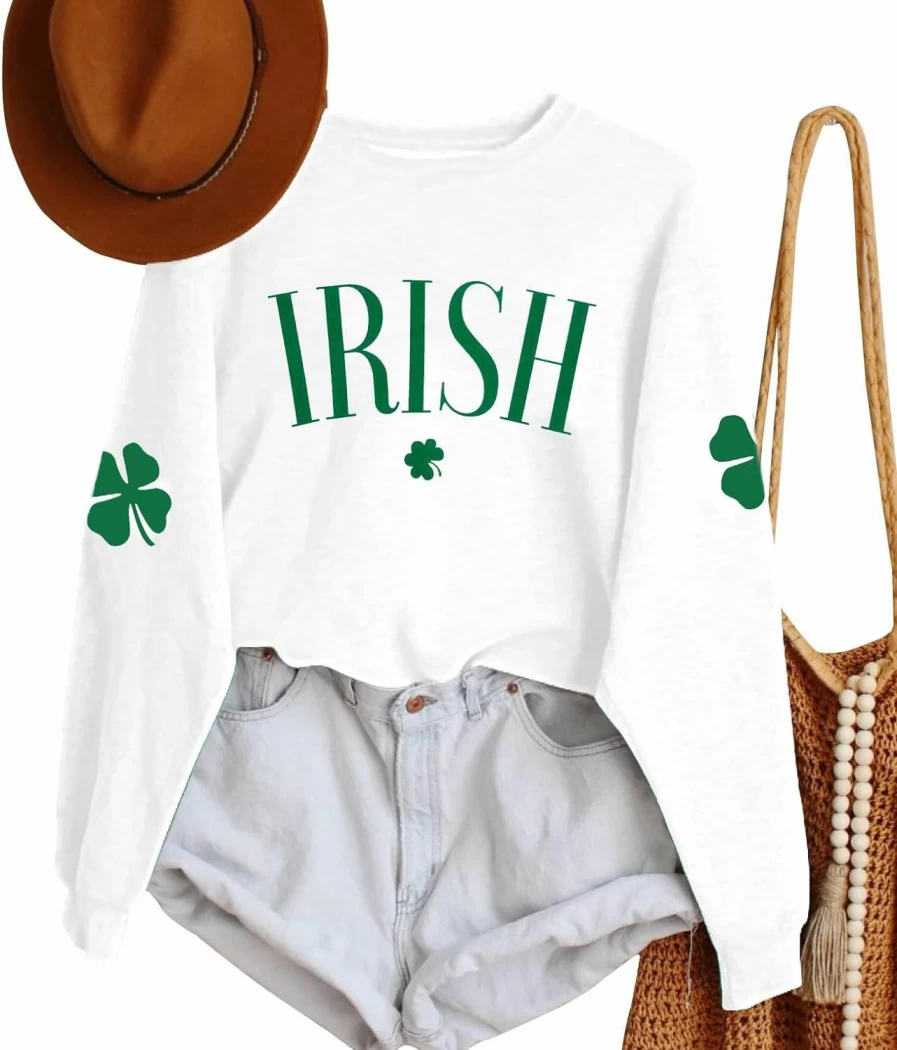 TAOHONG Taohong Women St. Patrick'S Day Sweatshirts Shamrock Shirt Clover Printed Long Sleeve Irish Gift Casual Loose Fit Tops | Fashion Hoodies & Sweatshirts